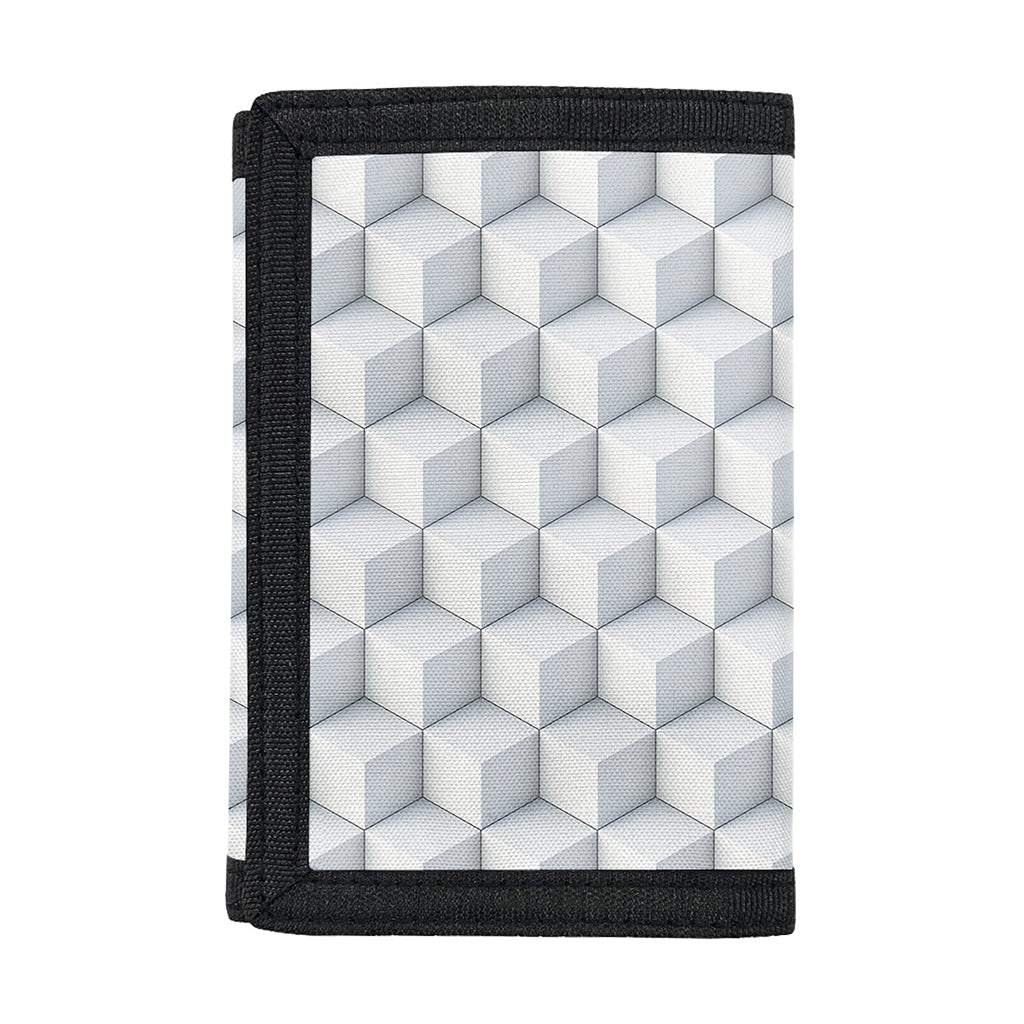 White Geometric Cube Shape Pattern Print Trifold Wallet