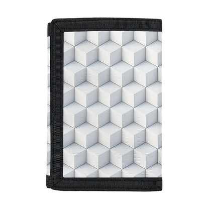 White Geometric Cube Shape Pattern Print Trifold Wallet