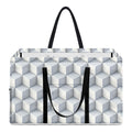 White Geometric Cube Shape Pattern Print Utility Tote Bag