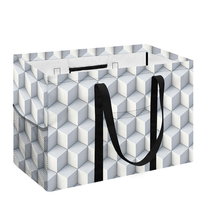 White Geometric Cube Shape Pattern Print Utility Tote Bag