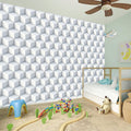 White Geometric Cube Shape Pattern Print Wall Sticker