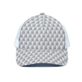 White Geometric Cube Shape Pattern Print White Mesh Trucker Hat