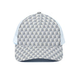 White Geometric Cube Shape Pattern Print White Mesh Trucker Cap