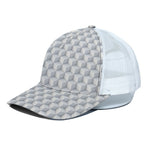 White Geometric Cube Shape Pattern Print White Mesh Trucker Cap