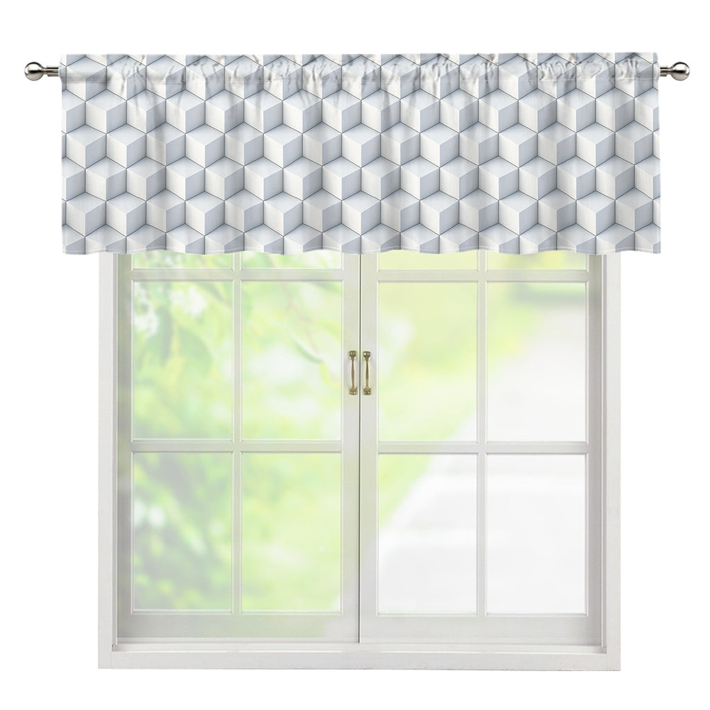 White Geometric Cube Shape Pattern Print Window Valance