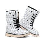 White Geometric Cube Shape Pattern Print Winter Boots