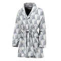 White Geometric Cube Shape Pattern Print Women's Bathrobe