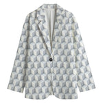 White Geometric Cube Shape Pattern Print Women's Blazer