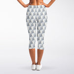 White Geometric Cube Shape Pattern Print Women's Capri Leggings