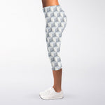 White Geometric Cube Shape Pattern Print Women's Capri Leggings