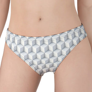 White Geometric Cube Shape Pattern Print Women's Panties