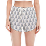 White Geometric Cube Shape Pattern Print Women's Split Running Shorts