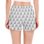 White Geometric Cube Shape Pattern Print Women's Split Running Shorts