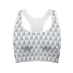 White Geometric Cube Shape Pattern Print Women's Sports Bra