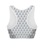 White Geometric Cube Shape Pattern Print Women's Sports Bra