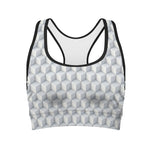 White Geometric Cube Shape Pattern Print Women's Sports Bra