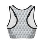 White Geometric Cube Shape Pattern Print Women's Sports Bra