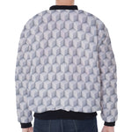 White Geometric Cube Shape Pattern Print Zip Sleeve Bomber Jacket