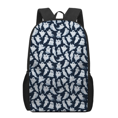 White Ghost Pattern Print 17 Inch Backpack
