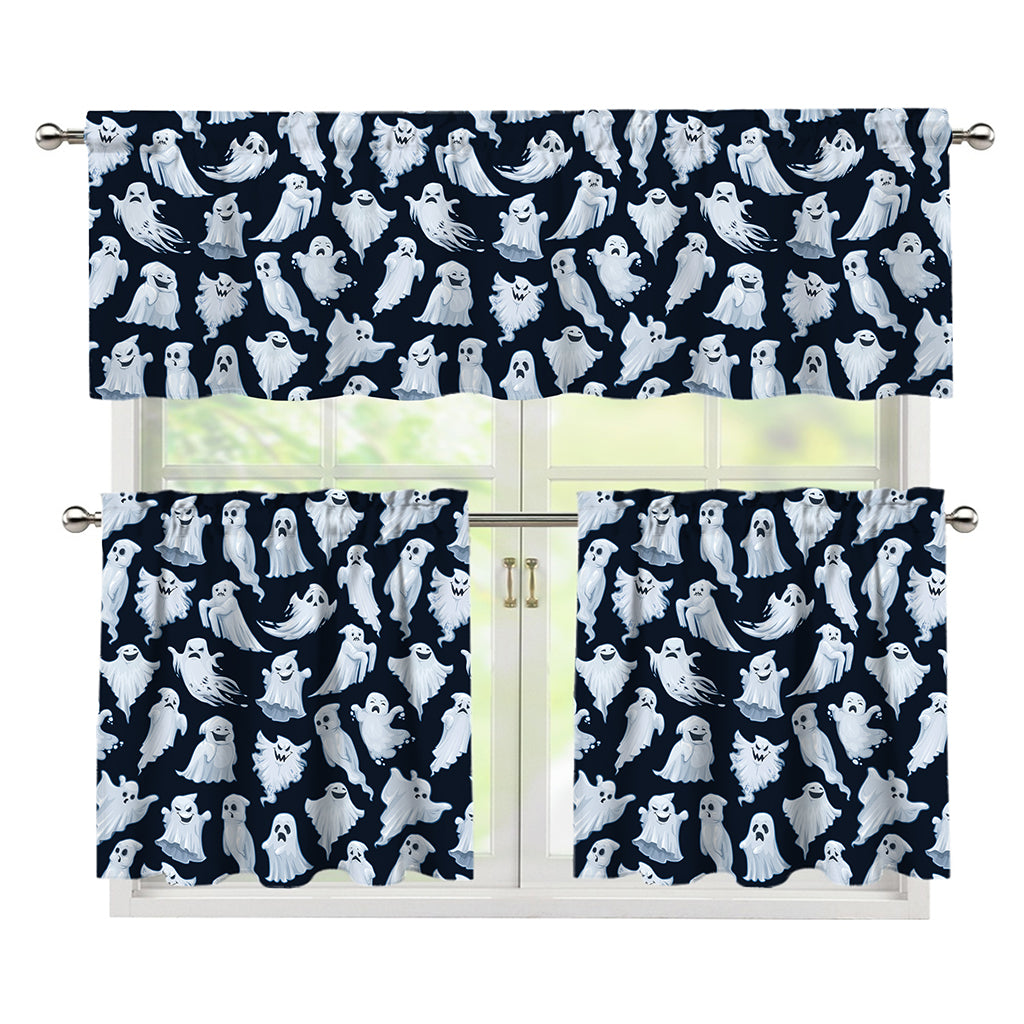 White Ghost Pattern Print 3 Piece Kitchen Curtains