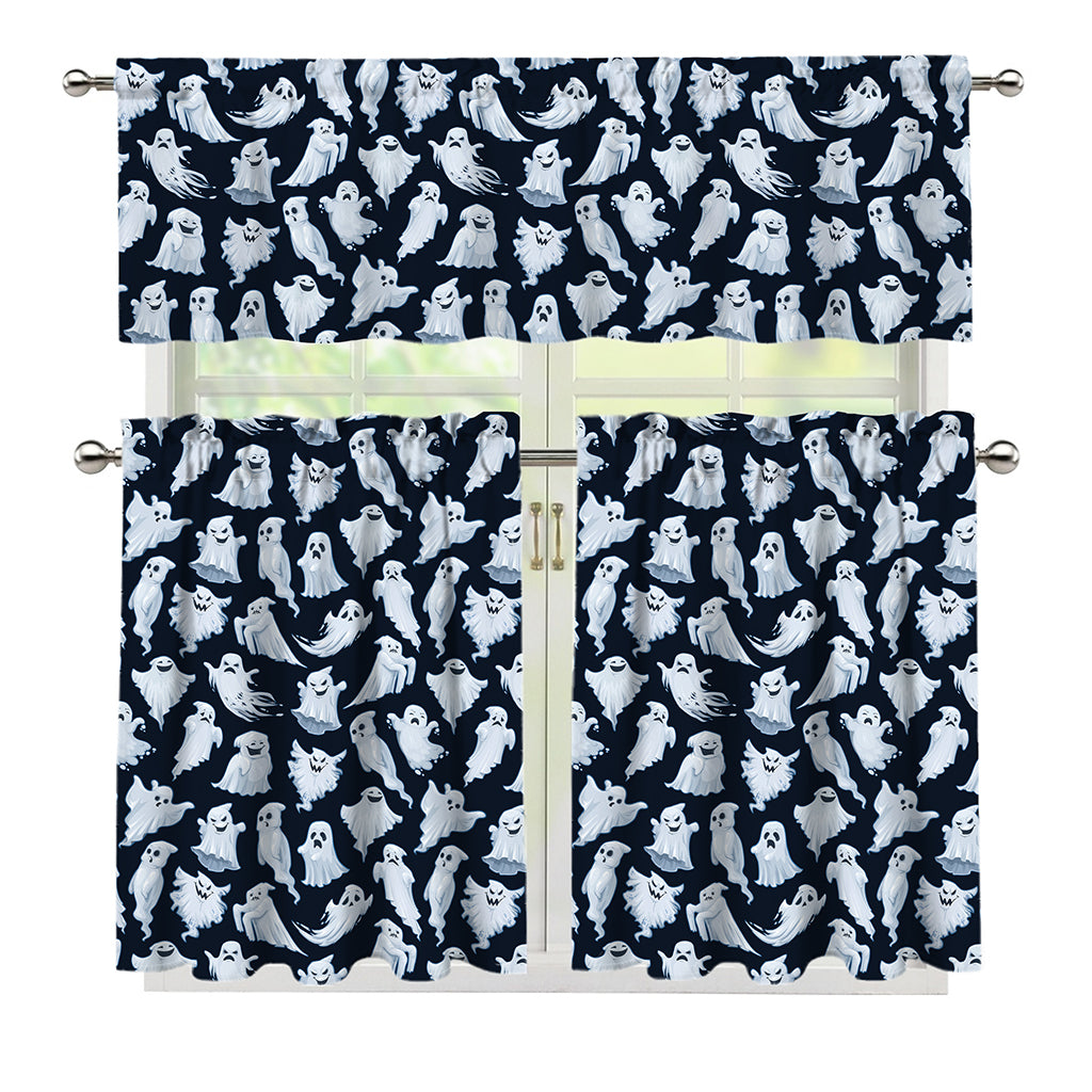 White Ghost Pattern Print 3 Piece Kitchen Curtains