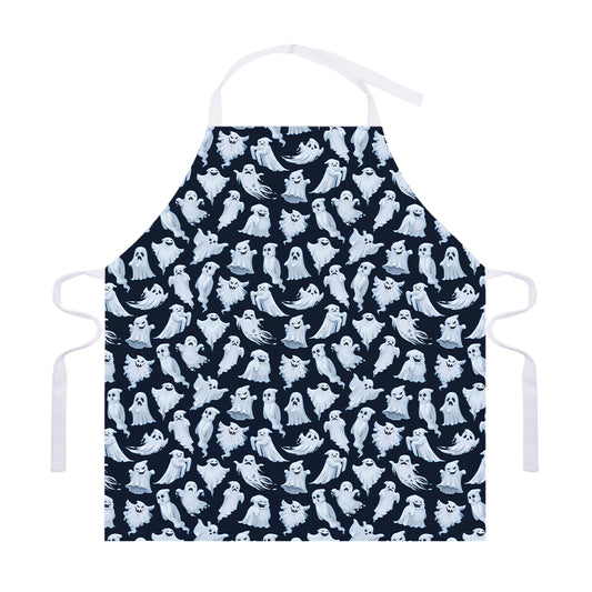 White Ghost Pattern Print Adjustable Apron