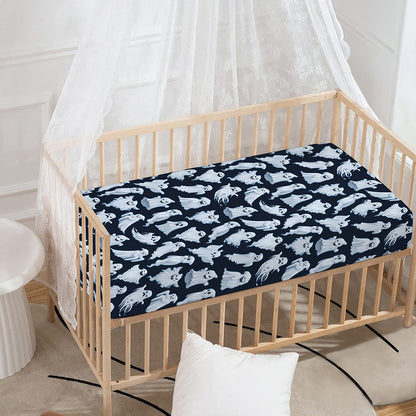 White Ghost Pattern Print Baby Crib Sheet