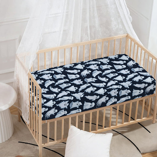 White Ghost Pattern Print Baby Crib Sheet