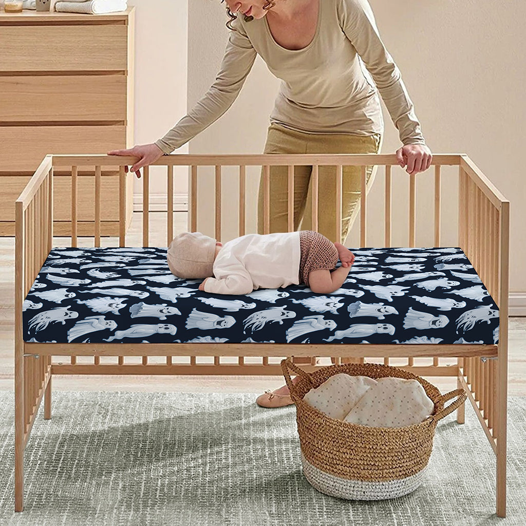White Ghost Pattern Print Baby Crib Sheet