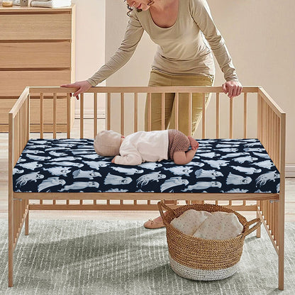 White Ghost Pattern Print Baby Crib Sheet