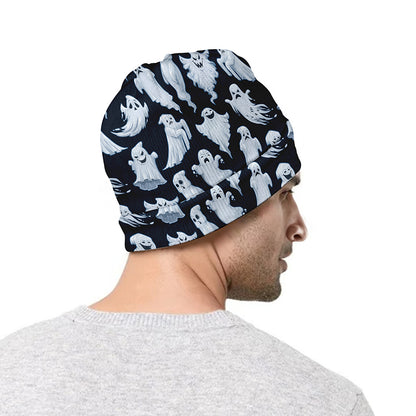 White Ghost Pattern Print Beanie