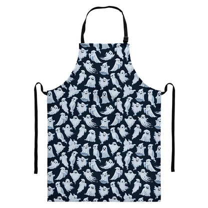White Ghost Pattern Print Bib Apron With Pocket
