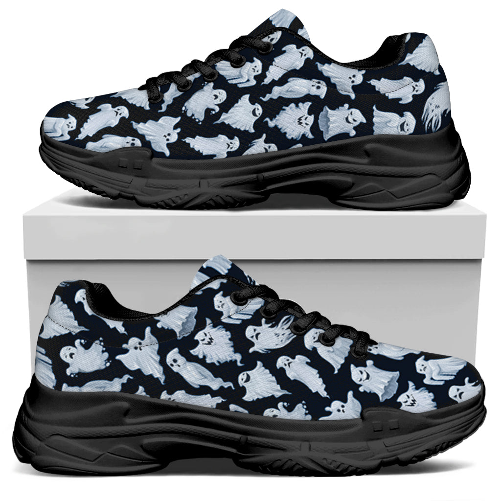 White Ghost Pattern Print Black Chunky Shoes