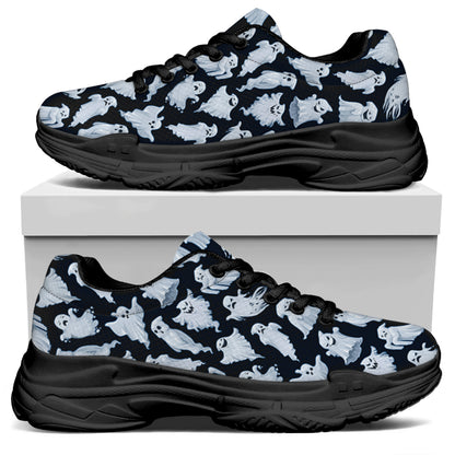 White Ghost Pattern Print Black Chunky Shoes