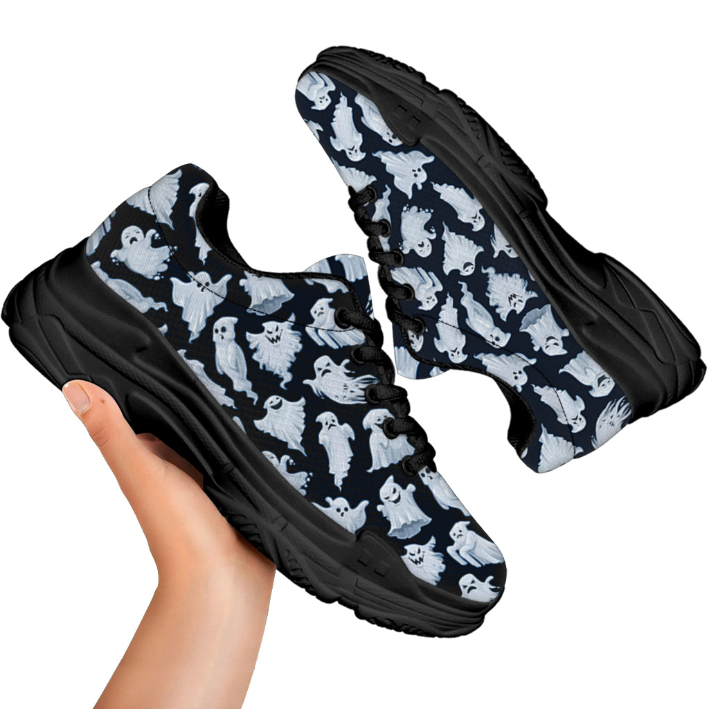 White Ghost Pattern Print Black Chunky Shoes
