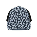 White Ghost Pattern Print Black Mesh Trucker Hat
