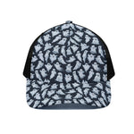 White Ghost Pattern Print Black Mesh Trucker Cap