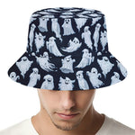 White Ghost Pattern Print Bucket Hat