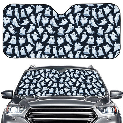 White Ghost Pattern Print Car Windshield Sun Shade
