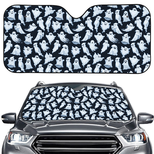 White Ghost Pattern Print Car Windshield Sun Shade