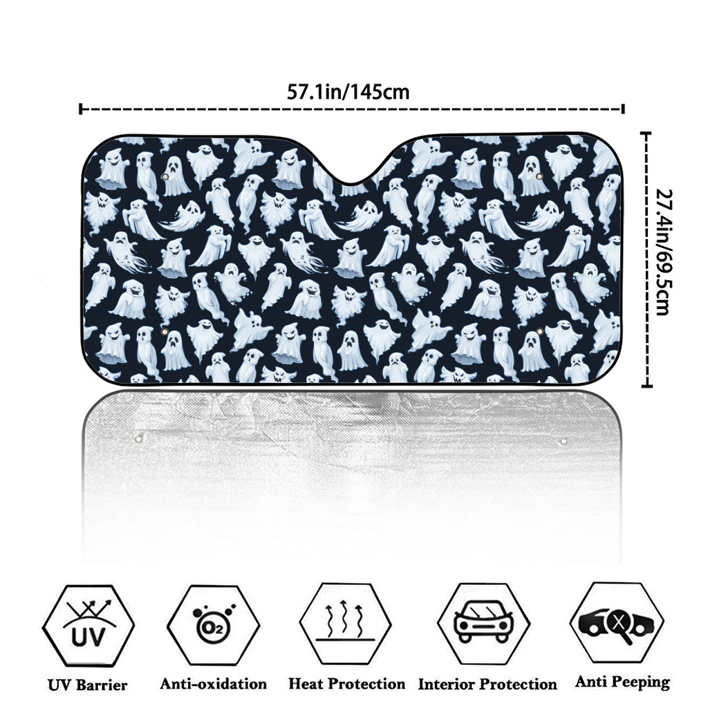 White Ghost Pattern Print Car Windshield Sun Shade