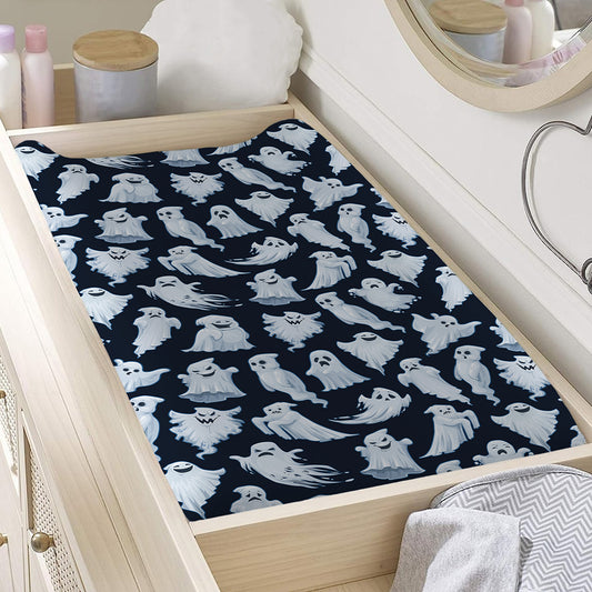White Ghost Pattern Print Changing Pad Cover