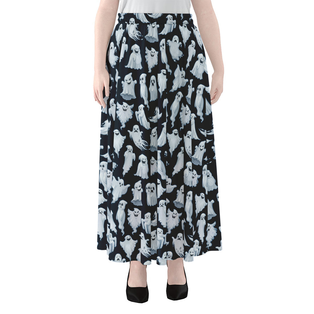 White Ghost Pattern Print Chiffon Maxi Skirt