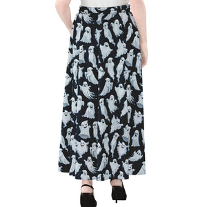 White Ghost Pattern Print Chiffon Maxi Skirt