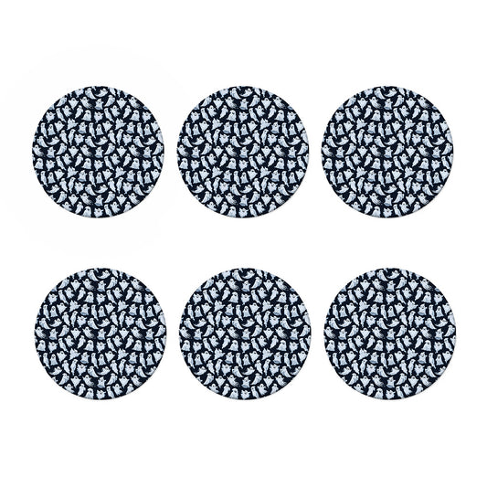 White Ghost Pattern Print Coaster Set