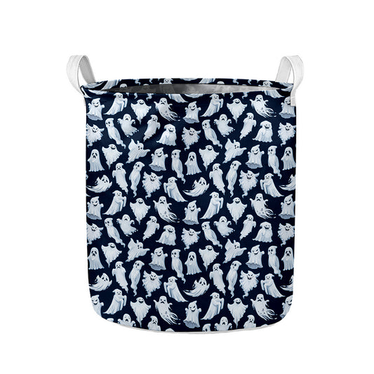 White Ghost Pattern Print Collapsible Laundry Basket