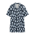 White Ghost Pattern Print Cotton Hawaiian Shirt