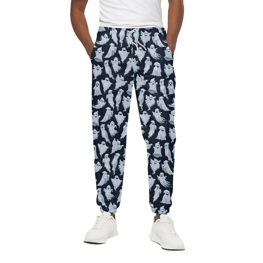 White Ghost Pattern Print Cotton Pants