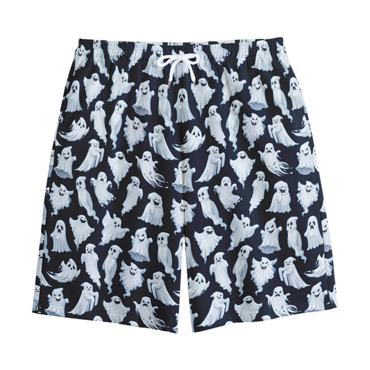 White Ghost Pattern Print Cotton Shorts