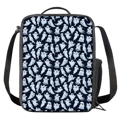 White Ghost Pattern Print Crossbody Lunch Bag